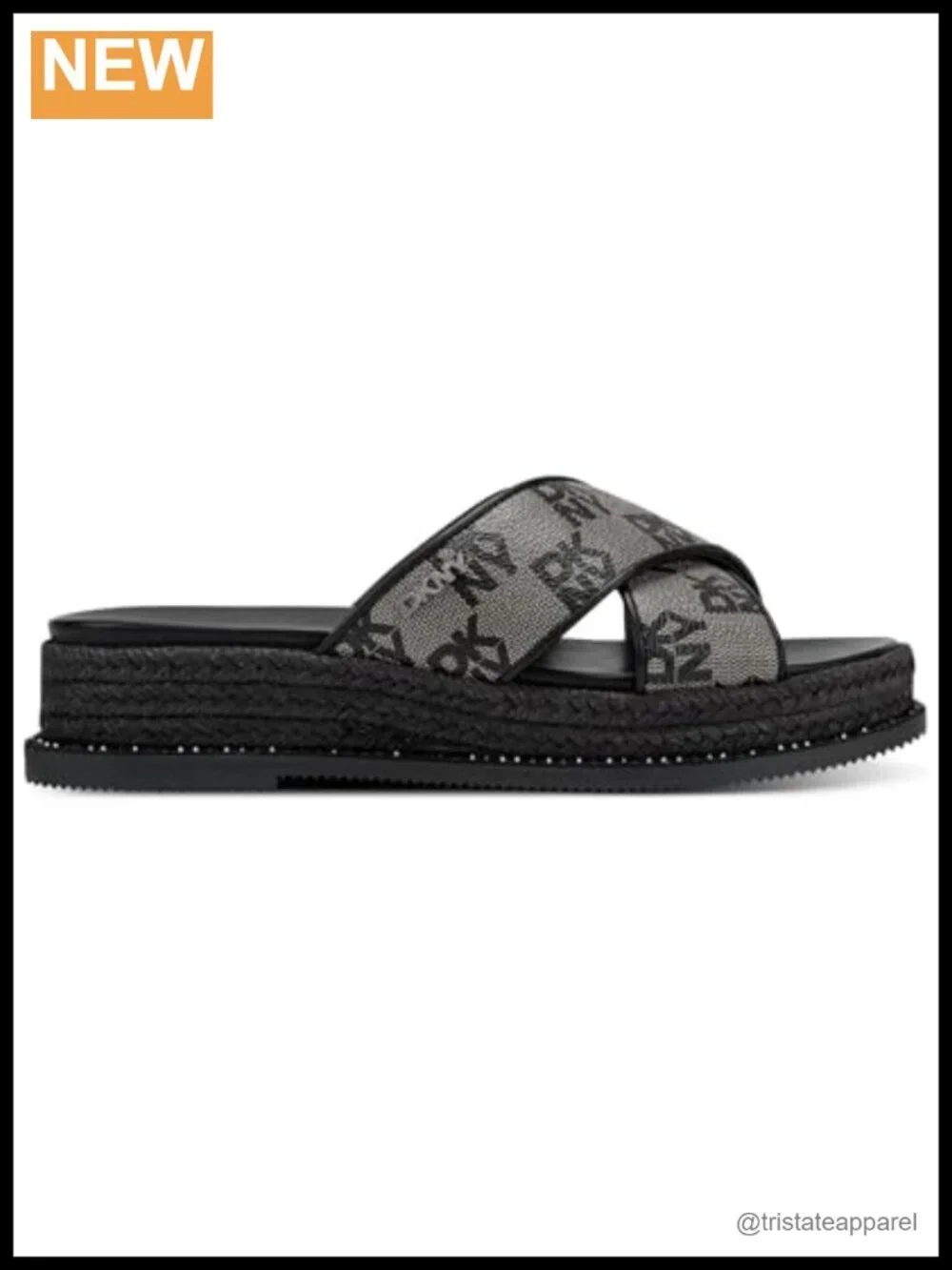 Criss Cross Espadrille Platform Sandal With Logo, Slip On Wedge, Ankle Strap